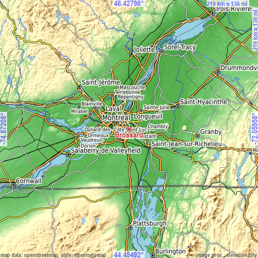 Topographic map of Brossard