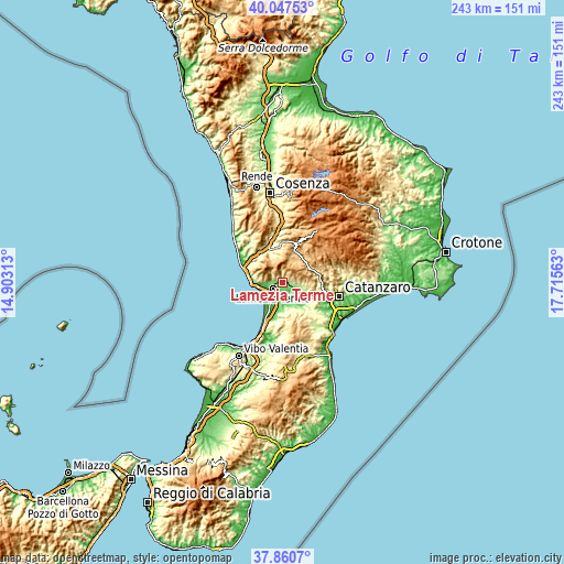 Topographic map of Lamezia Terme