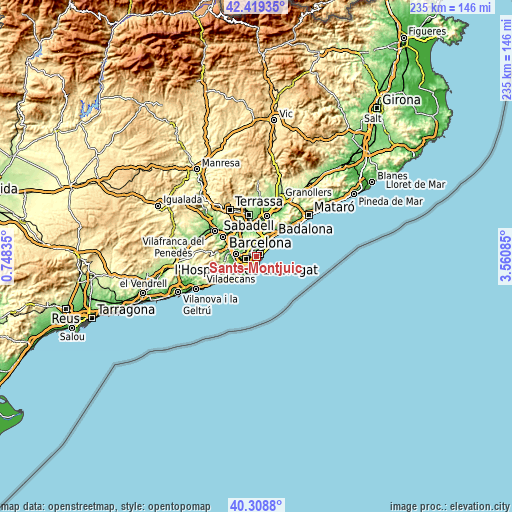 Topographic map of Sants-Montjuïc