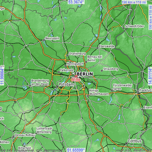 Topographic map of Mitte