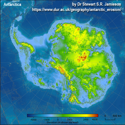 Antarctica on topographic map