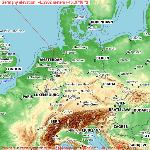 Germany on topographic map