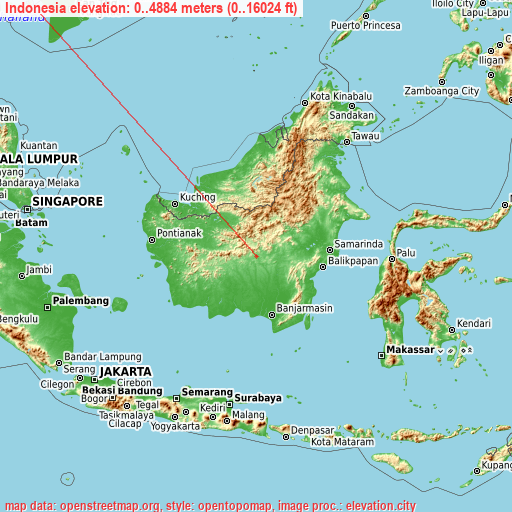 Indonesia on topographic map