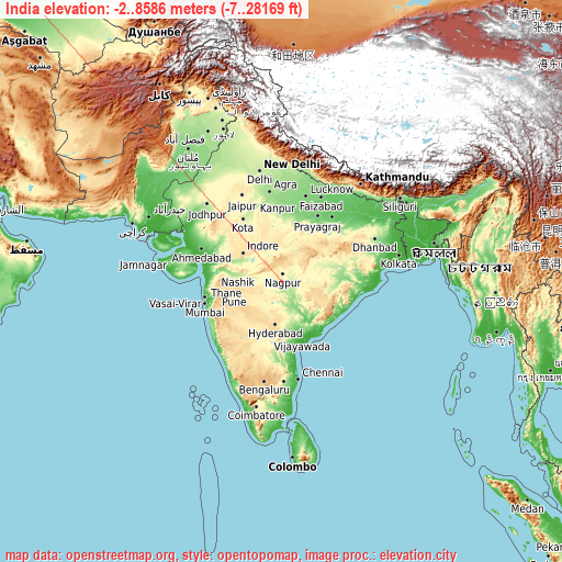 India on topographic map