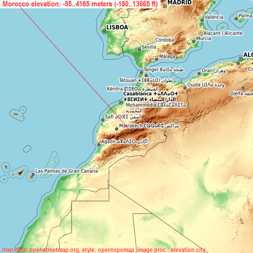 Morocco on topographic map