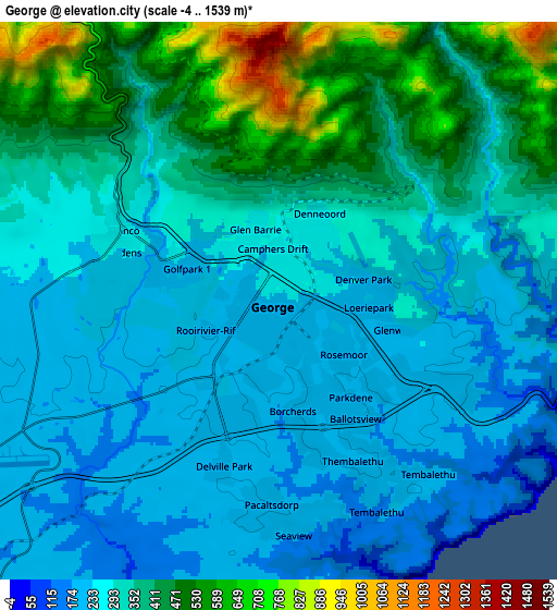 Zoom OUT 2x George, South Africa elevation map