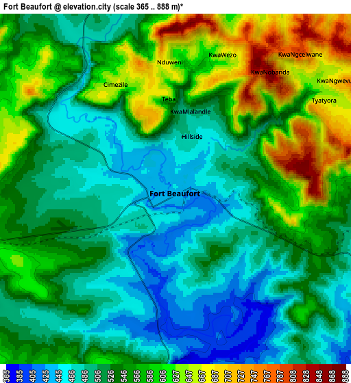 Zoom OUT 2x Fort Beaufort, South Africa elevation map