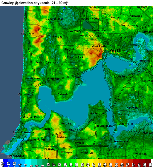 Zoom OUT 2x Crawley, Australia elevation map