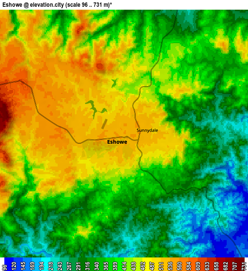 Zoom OUT 2x Eshowe, South Africa elevation map