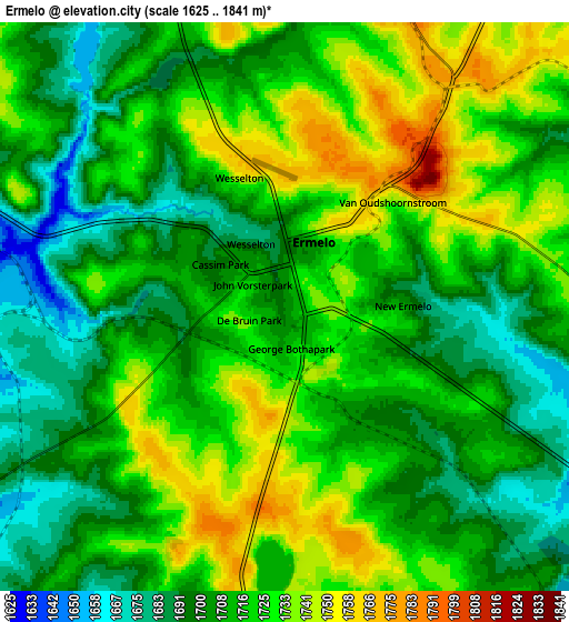 Zoom OUT 2x Ermelo, South Africa elevation map