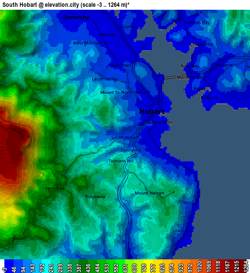 Zoom OUT 2x South Hobart, Australia elevation map