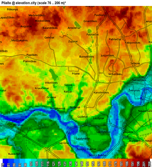 Zoom OUT 2x Pilaitė, Lithuania elevation map