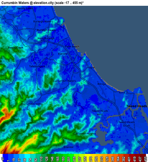 Zoom OUT 2x Currumbin Waters, Australia elevation map