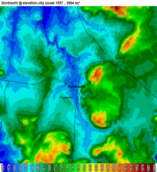 Zoom OUT 2x Dordrecht, South Africa elevation map