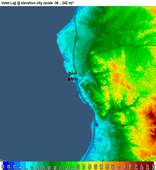 Zoom OUT 2x Umm Lajj, Saudi Arabia elevation map