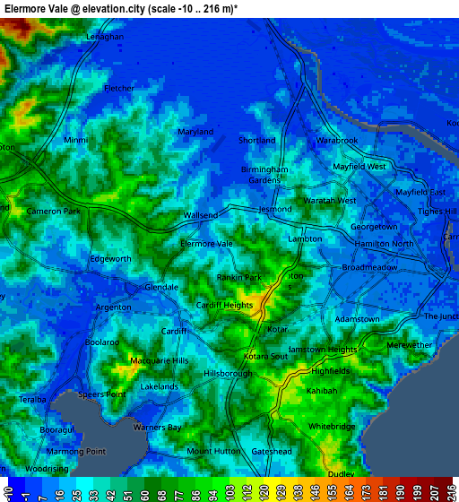 Zoom OUT 2x Elermore Vale, Australia elevation map