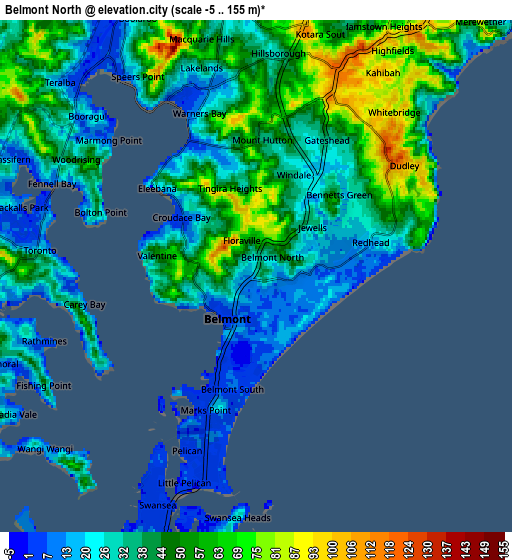 Zoom OUT 2x Belmont North, Australia elevation map