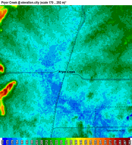 Zoom OUT 2x Pryor Creek, United States elevation map