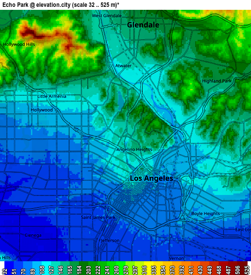 Zoom OUT 2x Echo Park, United States elevation map