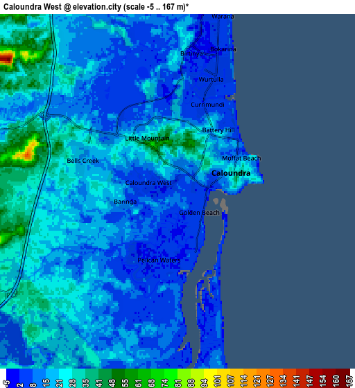 Zoom OUT 2x Caloundra West, Australia elevation map