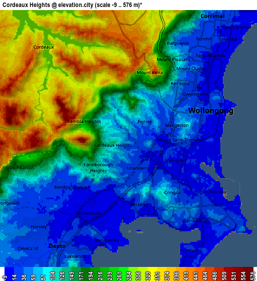 Zoom OUT 2x Cordeaux Heights, Australia elevation map