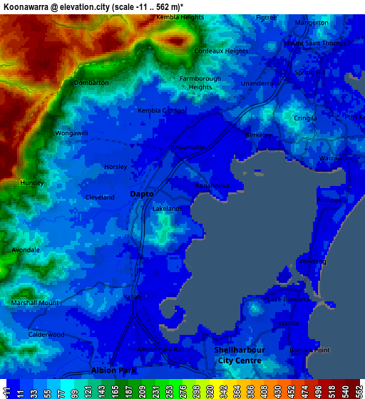 Zoom OUT 2x Koonawarra, Australia elevation map