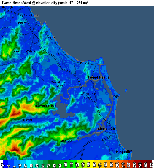 Zoom OUT 2x Tweed Heads West, Australia elevation map