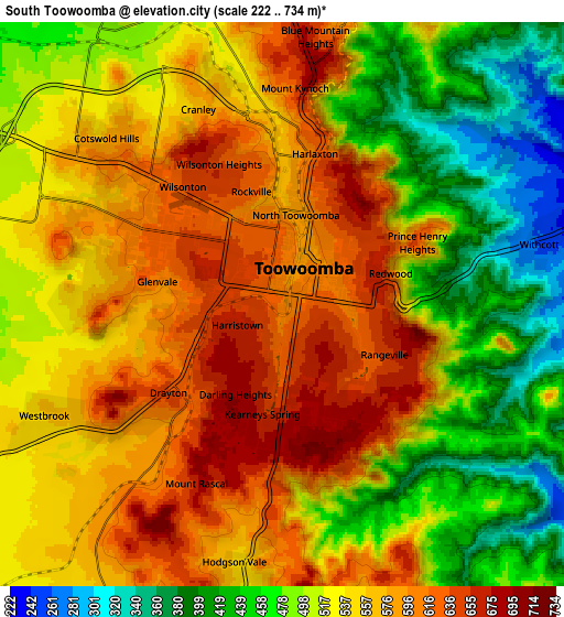 Zoom OUT 2x South Toowoomba, Australia elevation map