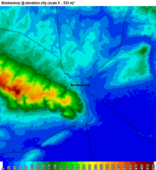 Zoom OUT 2x Bredasdorp, South Africa elevation map