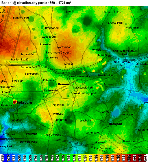Zoom OUT 2x Benoni, South Africa elevation map