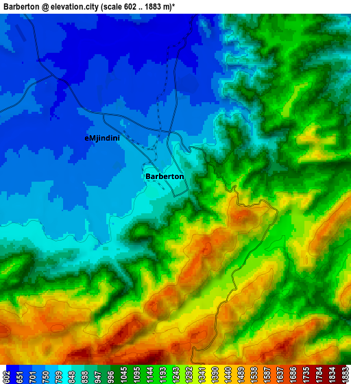 Zoom OUT 2x Barberton, South Africa elevation map