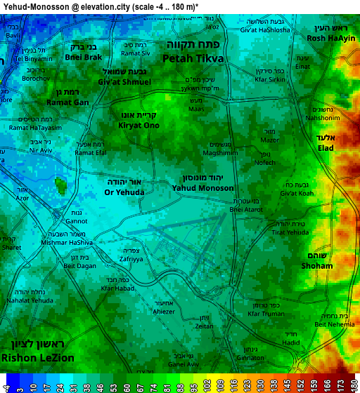 Zoom OUT 2x Yehud-Monosson, Israel elevation map
