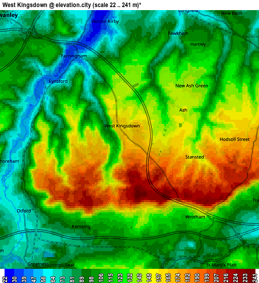 Zoom OUT 2x West Kingsdown, United Kingdom elevation map