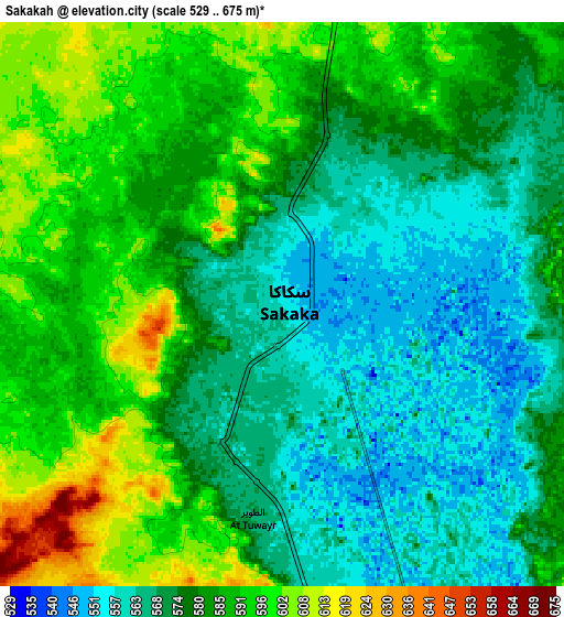 Zoom OUT 2x Sakakah, Saudi Arabia elevation map