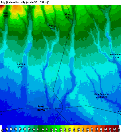 Zoom OUT 2x Irig, Serbia elevation map