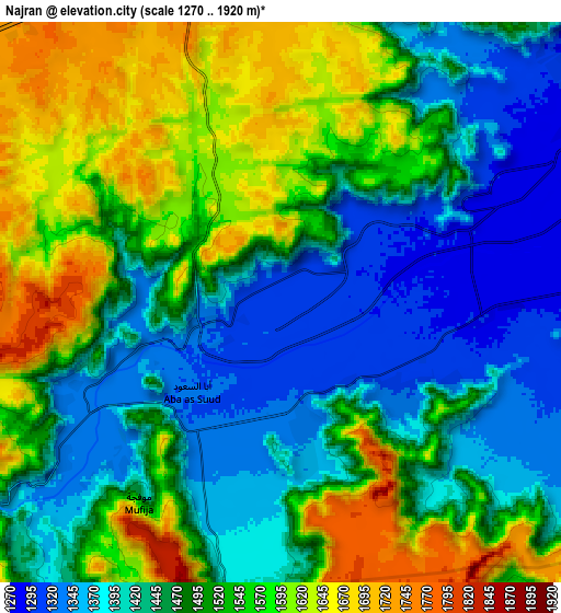 Zoom OUT 2x Najrān, Saudi Arabia elevation map