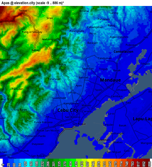 Zoom OUT 2x Apas, Philippines elevation map