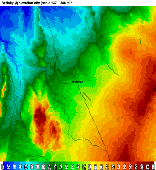 Zoom OUT 2x Betioky, Madagascar elevation map
