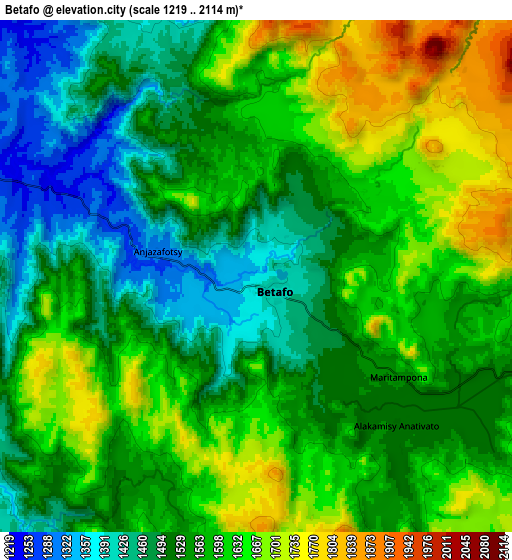 Zoom OUT 2x Betafo, Madagascar elevation map