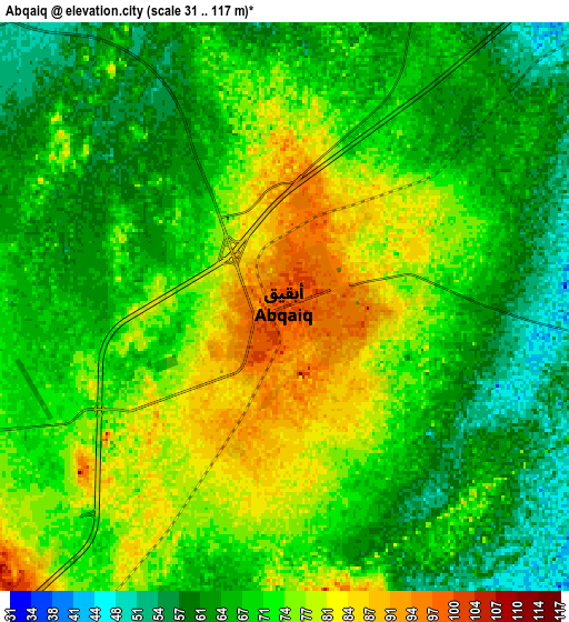 Zoom OUT 2x Abqaiq, Saudi Arabia elevation map