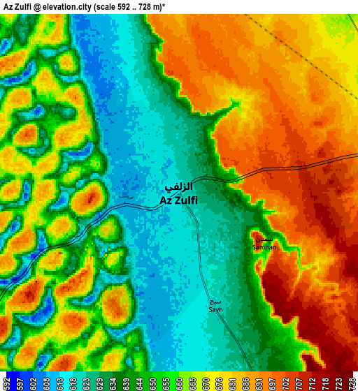 Zoom OUT 2x Az Zulfī, Saudi Arabia elevation map