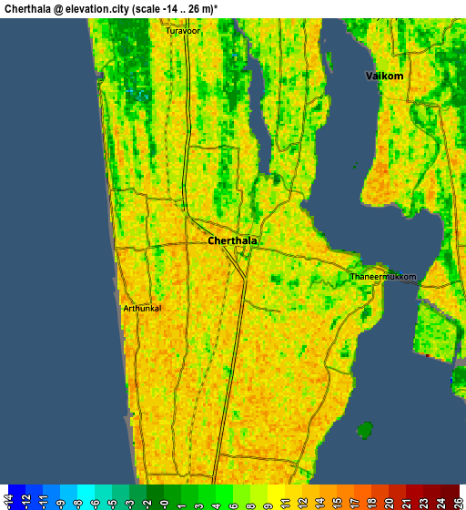 Zoom OUT 2x Cherthala, India elevation map