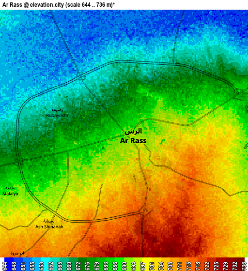 Zoom OUT 2x Ar Rass, Saudi Arabia elevation map