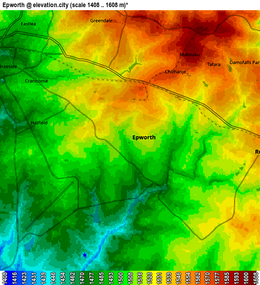 Zoom OUT 2x Epworth, Zimbabwe elevation map