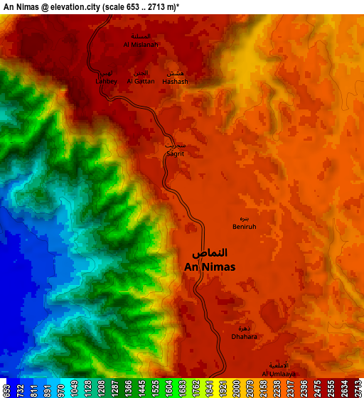 Zoom OUT 2x An Nimāş, Saudi Arabia elevation map
