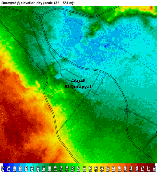 Zoom OUT 2x Qurayyat, Saudi Arabia elevation map