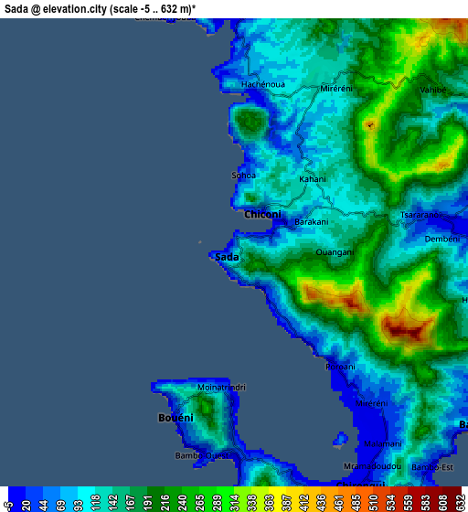 Zoom OUT 2x Sada, Mayotte elevation map