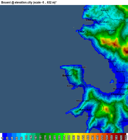 Zoom OUT 2x Bouéni, Mayotte elevation map