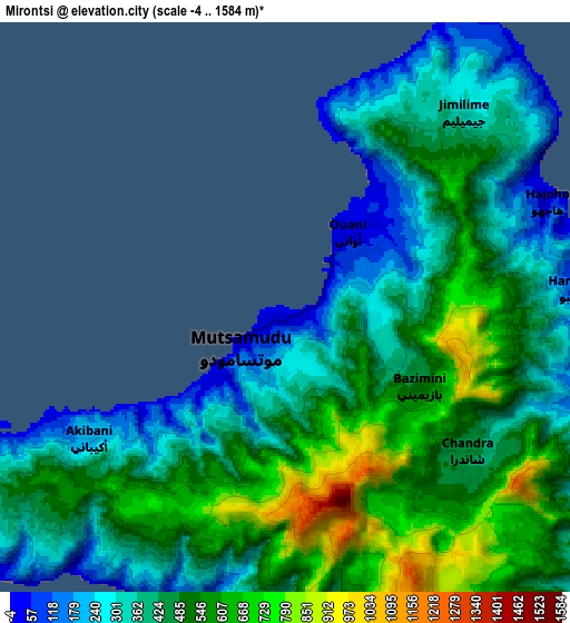 Zoom OUT 2x Mirontsi, Comoros elevation map