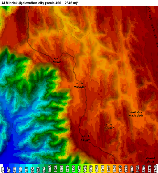 Zoom OUT 2x Al Mindak, Saudi Arabia elevation map